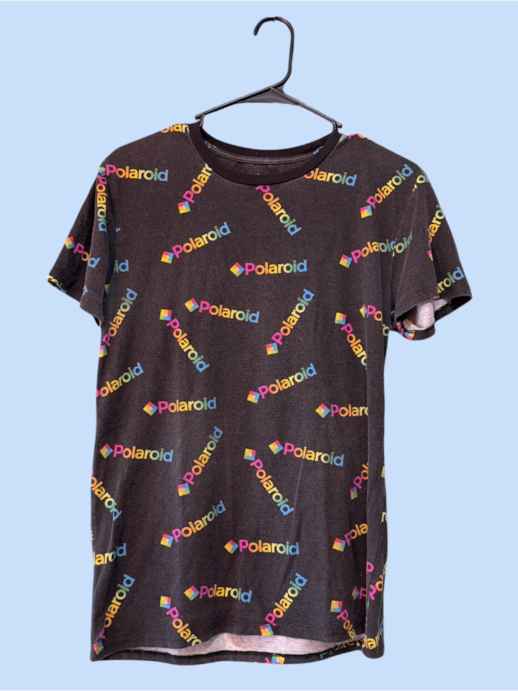Polaroid Black Tee With Multicolor Logo Print